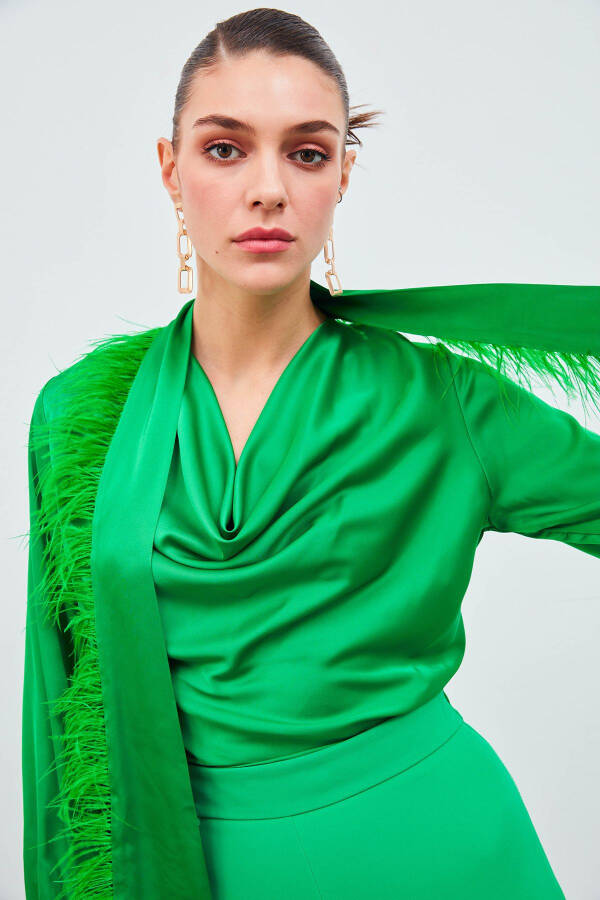 Feather Detail Blouse - Green - 4