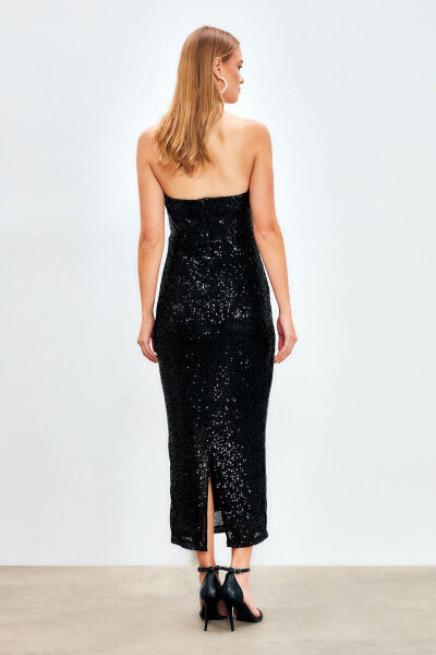 Feather Detail Sequined Dress - BLACK - 8