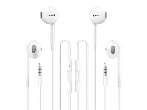 Feefuzz 2 Packs Wired Headphones Earbuds with Microphone, in-Ear Earphones Volume Control Headphones with Mic Compatible with iPhone/ipad/Android/Computer and Other 3.5mm Jack Devices - 1