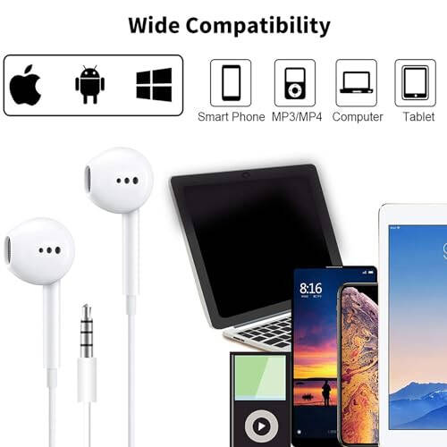 Feefuzz 2 Packs Wired Headphones Earbuds with Microphone, in-Ear Earphones Volume Control Headphones with Mic Compatible with iPhone/ipad/Android/Computer and Other 3.5mm Jack Devices - 6