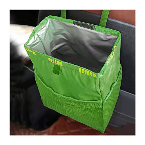 Fekey&JF Hanging Car Trash Can with Storage Pockets, Waterproof Leakproof Oxford Auto Garbage Bag, Multi-Use Organizer for Outdoor Traveling, Foldable Trash Bin for Truck, SUV, Car (Green) - 1