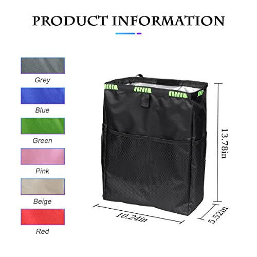 Fekey&JF Hanging Car Trash Can with Storage Pockets, Waterproof Leakproof Oxford Auto Garbage Bag, Multi-Use Organizer for Outdoor Traveling, Foldable Trash Bin for Truck, SUV, Car (Green) - 2