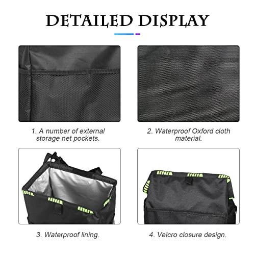 Fekey&JF Hanging Car Trash Can with Storage Pockets, Waterproof Leakproof Oxford Auto Garbage Bag, Multi-Use Organizer for Outdoor Traveling, Foldable Trash Bin for Truck, SUV, Car (Green) - 4