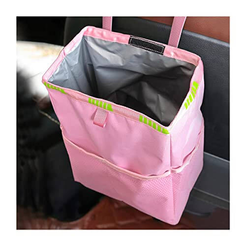 Fekey&JF Hanging Car Trash Can with Storage Pockets, Waterproof Leakproof Oxford Auto Garbage Bag, Multi-Use Organizer for Outdoor Traveling, Foldable Trash Bin for Truck, SUV, Home, Office (Pink) - 1