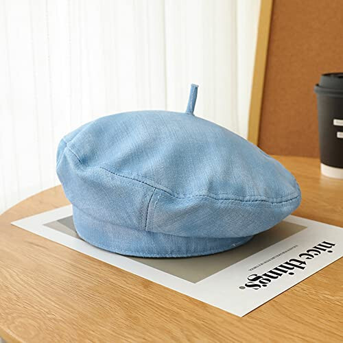 Felite Fnn Women Denim Cotton Beret Hat British Style Artist Painter Hat - 2