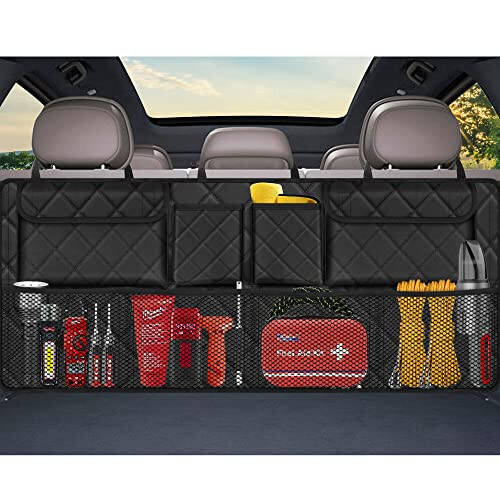 Femuar Car Trunk Organizer, Large Capacity Backseat Trunk Organizer(42''*18''), Collapsible Car Storage Bag with 8 Pockets, Car Organizer for SUV/MPV/Truck - Black - 1