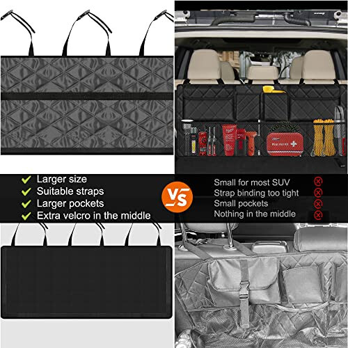 Femuar Car Trunk Organizer, Large Capacity Backseat Trunk Organizer(42''*18''), Collapsible Car Storage Bag with 8 Pockets, Car Organizer for SUV/MPV/Truck - Black - 2