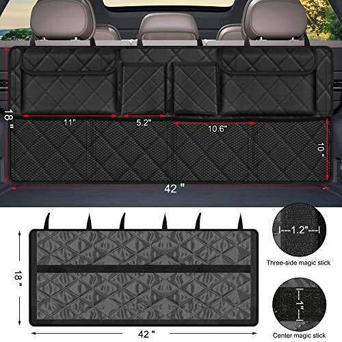 Femuar Car Trunk Organizer, Large Capacity Backseat Trunk Organizer(42''*18''), Collapsible Car Storage Bag with 8 Pockets, Car Organizer for SUV/MPV/Truck - Black - 3