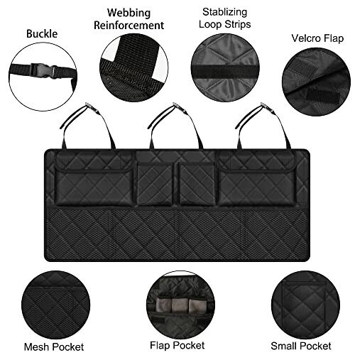 Femuar Car Trunk Organizer, Large Capacity Backseat Trunk Organizer(42''*18''), Collapsible Car Storage Bag with 8 Pockets, Car Organizer for SUV/MPV/Truck - Black - 4