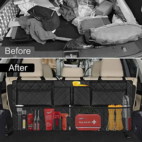 Femuar Car Trunk Organizer, Large Capacity Backseat Trunk Organizer(42''*18''), Collapsible Car Storage Bag with 8 Pockets, Car Organizer for SUV/MPV/Truck - Black - 5