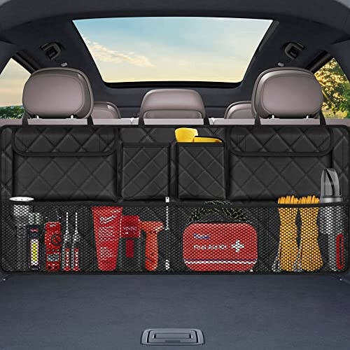 Femuar Car Trunk Organizer, Large Capacity Backseat Trunk Organizer(42''*18''), Collapsible Car Storage Bag with 8 Pockets, Car Organizer for SUV/MPV/Truck - Black - 7