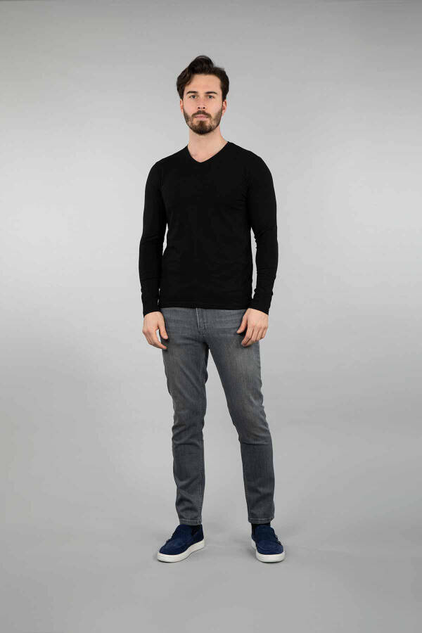 Klasik Kalıp Erkek V Yaka Basic Sweatshirt - 2