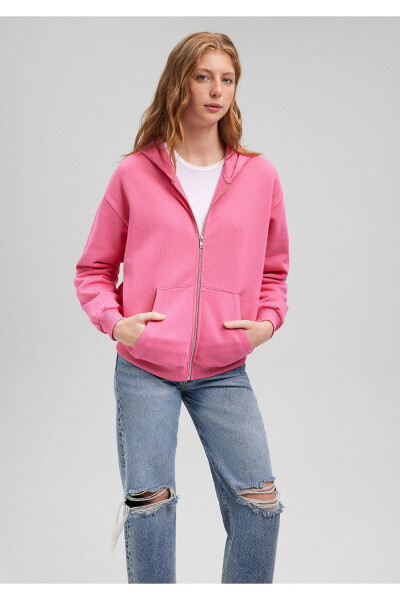 Fermuarlı Kapüşonlu Pembe Basic Sweatshirt 1611775-71095 - 20