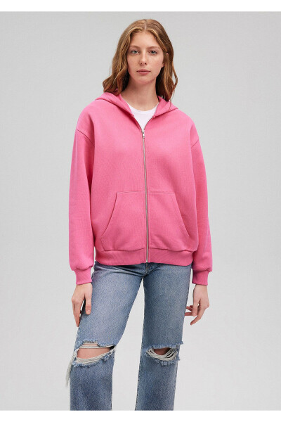 Fermuarlı Kapüşonlu Pembe Basic Sweatshirt 1611775-71095 - 21