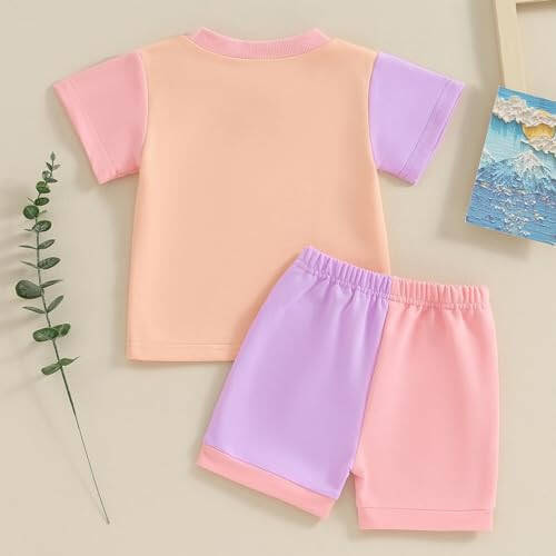 Fernvia Toddler Baby Girl Summer Clothes 3 6 9 12 18 24 Months Cotton Outfits Short Sleeve Contrast T-Shirts Tops Shorts Sets - 47