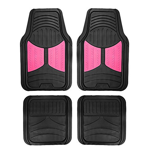 FH Group Automotive Floor Mats - Heavy-Duty Monster Eye Rubber for Cars, Universal Fit Full Set, Climaproof Mats, Trimmable Most Sedan, SUV, Truck Pink - 1