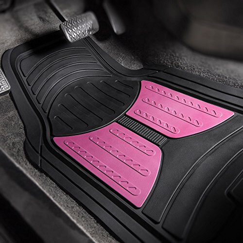 FH Group Automotive Floor Mats - Heavy-Duty Monster Eye Rubber for Cars, Universal Fit Full Set, Climaproof Mats, Trimmable Most Sedan, SUV, Truck Pink - 2