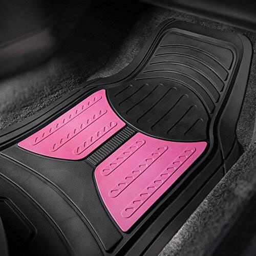 FH Group Automotive Floor Mats - Heavy-Duty Monster Eye Rubber for Cars, Universal Fit Full Set, Climaproof Mats, Trimmable Most Sedan, SUV, Truck Pink - 3