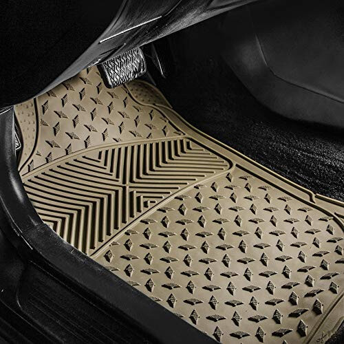 FH Group F11322 Classic Rubber Trimmable Floor Mats (Beige) Full Set - Universal Fit for Cars Trucks and SUVs - 2