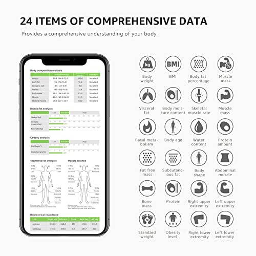 Fiar Smart Body Fat Scale - Raqamli Vazn O'lchov Vositalari va Tananing Tarkibi Analizatori, 24 Ta Tana Tarkibi Metrikasi BKI, Muskul, Bluetooth orqali Ilova bilan Sinxronlashtirilgan Tana Tarkibi Monitorlari, 400 funt - 4