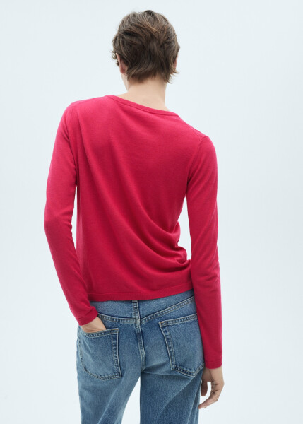 Fine knit round neck sweater - Fuchsia. - 50