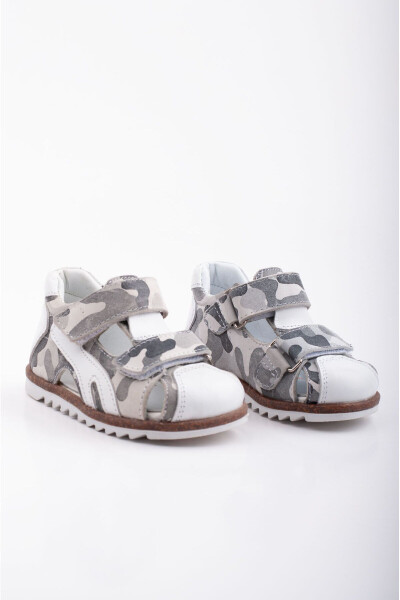 First Step Baby Sandal Hakiki Leather Grey Camouflage Baby Orthopedic Sandal - 4