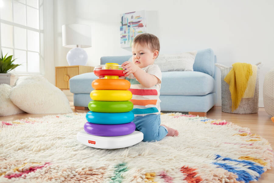 Fisher-Price Giant Rock-a-Stack chaqaloq va go'daklar uchun yig'ish o'yinchoq, 14+ dyuym balandlikda, 12 oy va undan katta bolalar uchun - 2