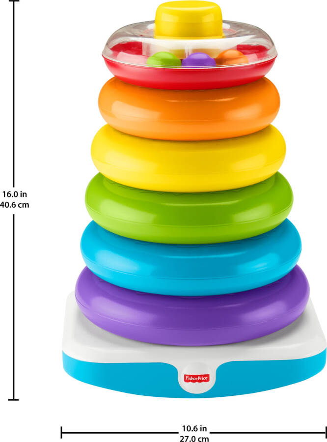 Fisher-Price Giant Rock-a-Stack chaqaloq va go'daklar uchun yig'ish o'yinchoq, 14+ dyuym balandlikda, 12 oy va undan katta bolalar uchun - 5