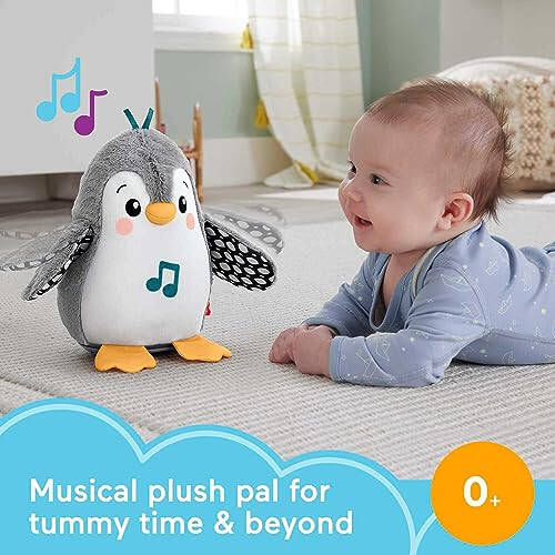 Fisher-Price Игрушка для развития малыша Flap & Wobble Penguin, плюшевая с музыкой и движением для сенсорной игры новорожденных в возрасте от 0 месяцев - 2