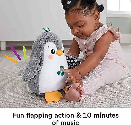 Fisher-Price Игрушка для развития малыша Flap & Wobble Penguin, плюшевая с музыкой и движением для сенсорной игры новорожденных в возрасте от 0 месяцев - 3