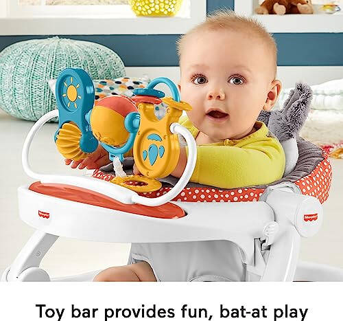 Fisher-Price Ko'chma Bolalik Stuli Premium Sit-Me-Up Polga O'rindig'i, Atıştırmalık Tepsisi va O'yin Chubuq, Peluş O'rindiq Yostiq, Peek-a-Boo Tulki - 33