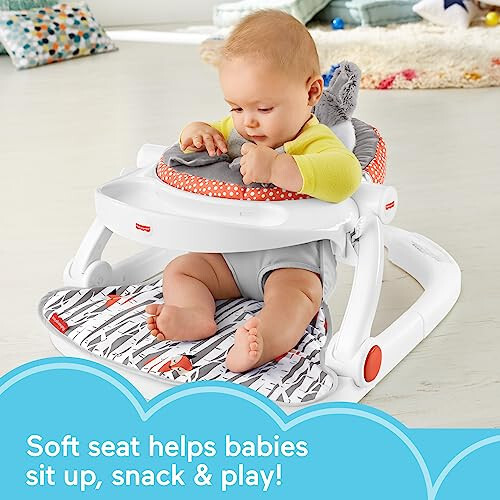 Fisher-Price Ko'chma Bolalik Stuli Premium Sit-Me-Up Polga O'rindig'i, Atıştırmalık Tepsisi va O'yin Chubuq, Peluş O'rindiq Yostiq, Peek-a-Boo Tulki - 2