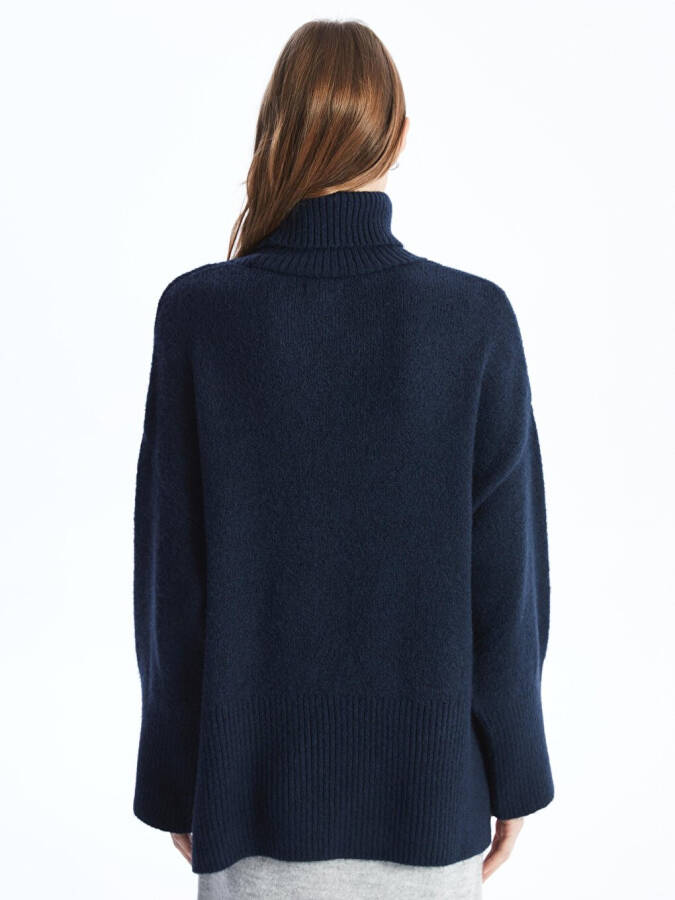 Fisherman Neck Soft Texture Comfortable Fit Knit Sweater - Navy Blue - 5