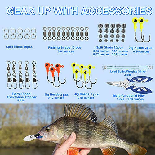 Fishing Lures Tackle Box Bass Fishing Kit Including Animated Lure, Crankbaits, Spinnerbaits, Soft Plastic Worms, Topwater Lures, Hooks, Saltwater & Freshwater Fishing Gear for Bass, Trout, Salmon - 5