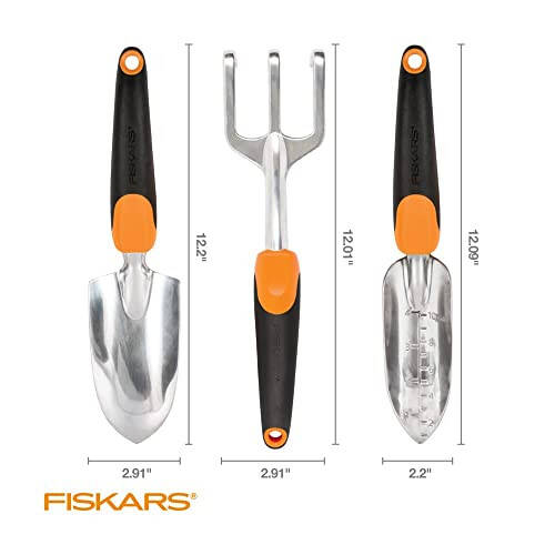 Fiskars 3 ta 1 da bog'dor bog'dorchilik vositalari to'plami, ichiga kuret, ko'chat ekish vositasi va kultivator kiradi, ochiq havoda bog'dorchilik uchun ergonomik bog'dorchilik vositalari to'plami - 9