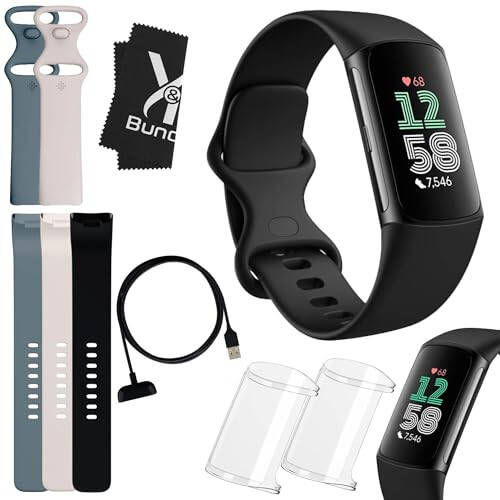 Fitbit Charge 6 To'plami - Fitbit Fitness Tracker Sog'liqni saqlash Soati 2 ta Ekran Himoyachisi, Qo'shimcha Tasmalar va Matolar bilan - Ayollar va Erkaklar uchun Yurak Urishini Kuzatish, GPS va Faollik Tracker bilan Fit Bit Smart Soatlar - 1