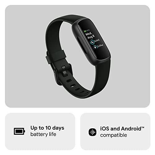 Fitbit Inspire 3 Sog'liqni saqlash va Fitness Tracker, Stress Management, Mashg'ulot intensivligi, Uyqu monitoringi, 24/7 Yurak urish tezligi va boshqalar, Midnight Zen/Black One Size (S & L lentalar kiritilgan) - 11