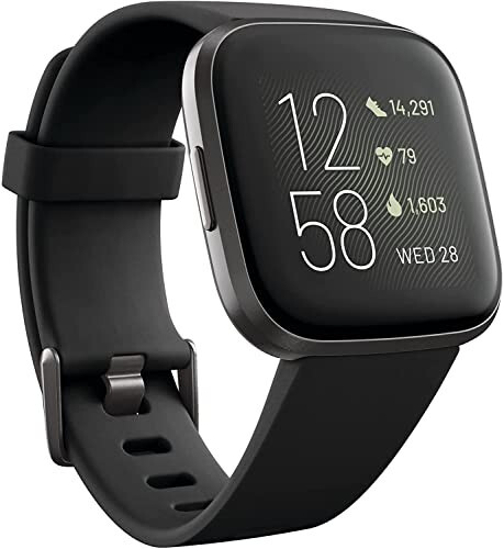 Fitbit Versa 2 Sağlık ve Fitness Akıllı Saati, Kalp Atış Hızı, Müzik, Alexa Desteği, Uyku ve Yüzme Takibi, Siyah/Karbon, Tek Boyut (S & L Bantlar Dahil) (Yenilenmiş) - 8