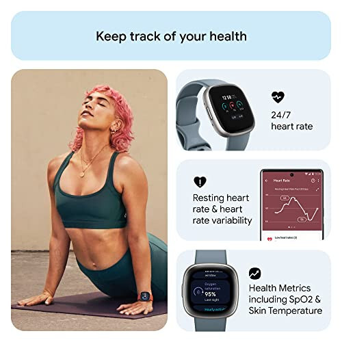 Fitbit Versa 4 Fitness Akıllı Saati Günlük Hazırlık, GPS, 7/24 Kalp Ritmi, 40'tan Fazla Egzersiz Modu, Uyku Takibi ve Daha Fazlasıyla, Şelale Mavi/Platin, Tek Boyut (S & L Bantlar Dahil) - 4