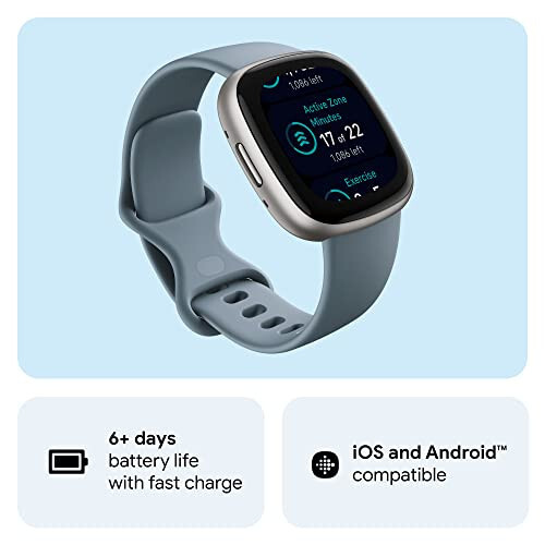 Fitbit Versa 4 Fitness Akıllı Saati Günlük Hazırlık, GPS, 7/24 Kalp Ritmi, 40'tan Fazla Egzersiz Modu, Uyku Takibi ve Daha Fazlasıyla, Şelale Mavi/Platin, Tek Boyut (S & L Bantlar Dahil) - 6