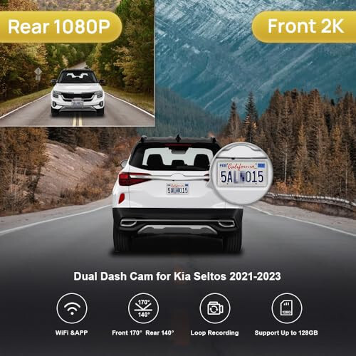 Fitcamx 2K Dual Dash Cam for 2021-2024 Kia Seltos S LX EX SX DCT Turbo (with Auto-Dimming), OEM Look, Front 1440P+Rear 1080P HD Video, WiFi & APP, Loop Recording, G-Sensor, Easy to Use, 64GB Card - 2