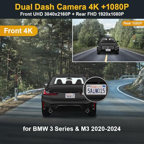 Fitcamx 4K Çift Dash Cam, BMW 3 Serisi M3 2020 2021 2022 2023 2024 CS M340i 330i 330e xDrive (HD2-3808) için Uyumlu, OEM Tarzı, Çift HD Video, Döngü Kaydı, WiFi&Uygulama, G-Sensörü, Kurulumu Kolay, 128GB Kart - 3