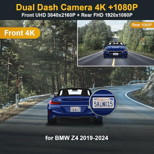 Fitcamx 4K Çift Dash Cam, BMW Z4 2019 2020 2021 2022 2023 2024 30i M40i sDrive (HD2-6241/G29) ile Uyumlu, OEM Stili, Ön 2160P + Arka 1080P Video, Döngü Kaydı, WiFi&Uygulama, G-Sensör, 128GB Kart - 3