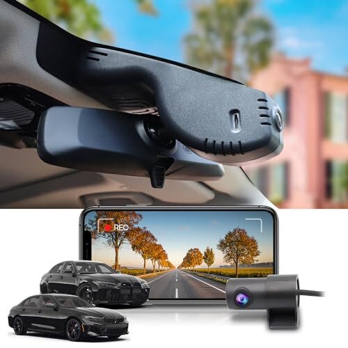 Fitcamx 4K Dual Dash Cam Adapts for BMW 3 Series M3 2020 2021 2022 2023 2024 CS M340i 330i 330e xDrive (HD2-3808), OEM Style, Dual HD Video, Loop Recording, WiFi&APP, G-Sensor, Easy to Set, 128GB Card - 2