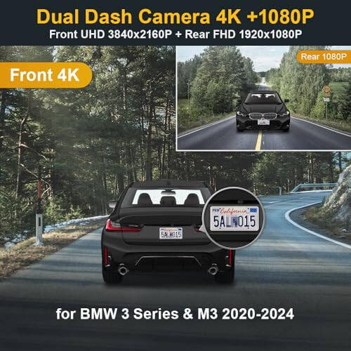 Fitcamx 4K Dual Dash Cam Adapts for BMW 3 Series M3 2020 2021 2022 2023 2024 CS M340i 330i 330e xDrive (HD2-3808), OEM Style, Dual HD Video, Loop Recording, WiFi&APP, G-Sensor, Easy to Set, 128GB Card - 3