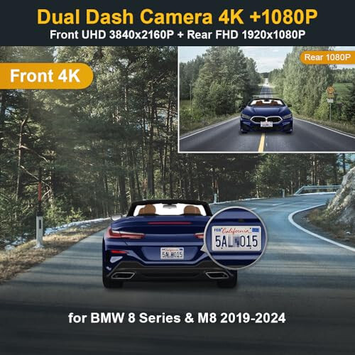 Fitcamx 4K Dual Dash Cam Suitable for BMW 8 Series M8 2019 2020 2021 2022 2023 2024 840i M850i xDrive (HD2-6308), OEM Look, 2 Channel HD Video, Loop Recording, WiFi&APP, G-Sensor, Easy to Set, 128GB - 3