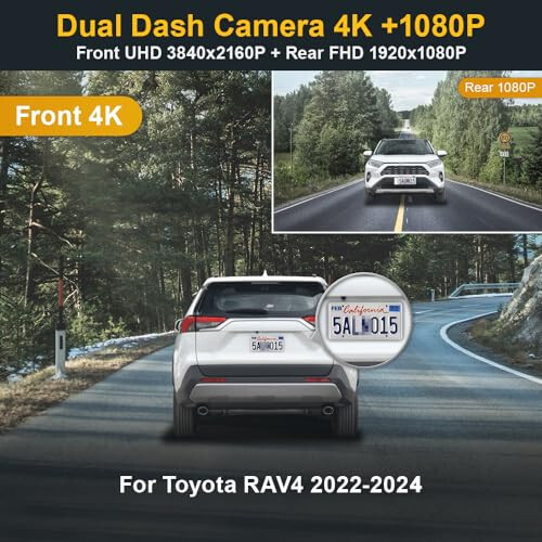 Fitcamx Front 2160P+Rear 1080P Dash Cam for 2022-2024 Toyota RAV4 LE Limited SE Adventure XLE XSE Model B (Has Vent Hole), OEM Look, Dual Loop Recording, WiFi & APP, G-Sensor, Easy to Set, 128GB Card - 3