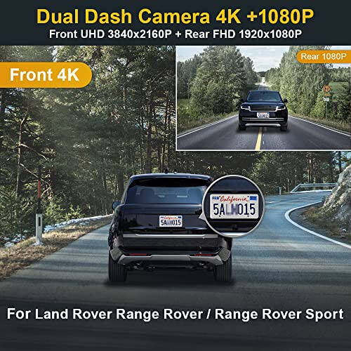 Fitcamx Front 4K+Rear 1080P Dash Cam Adapts for Land Rover Range Rover & Sport 2018 2019 2020 2021 2022 (Model 6111/L405/L494), OEM Look, Dual Loop Recording, WiFi & APP, G-Sensor, Easy to Use, 128GB - 2