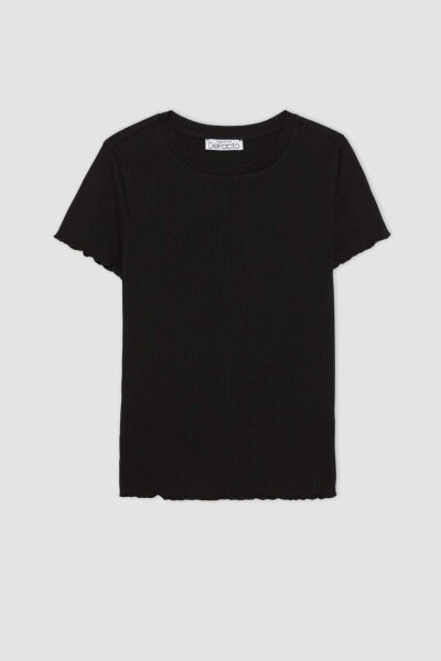 Fitted Crew Neck Fitted Cashmere Short Sleeve T-Shirt Black - 7