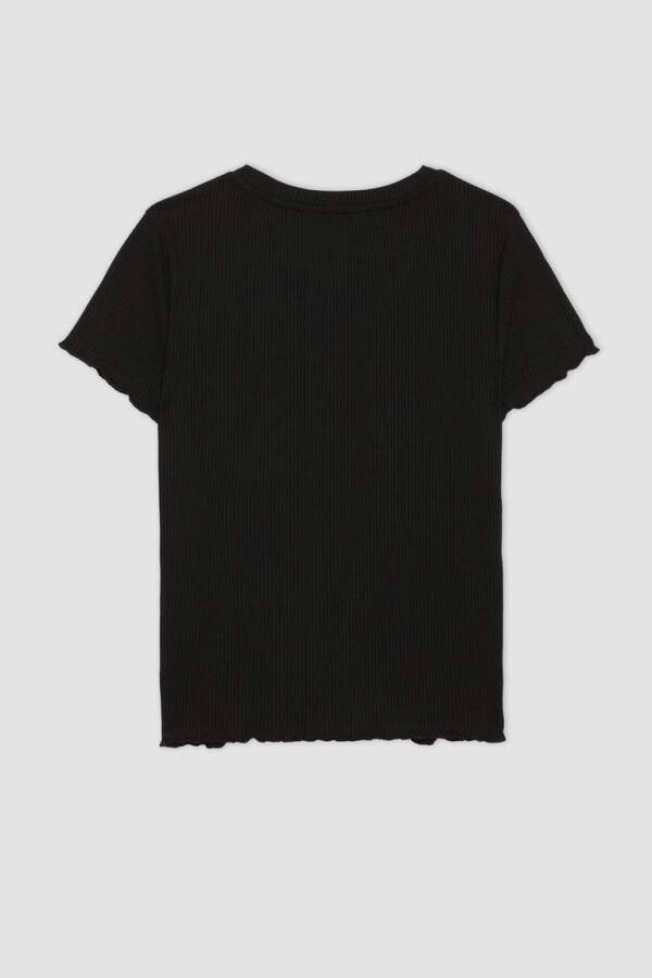 Fitted Crew Neck Fitted Cashmere Short Sleeve T-Shirt Black - 9